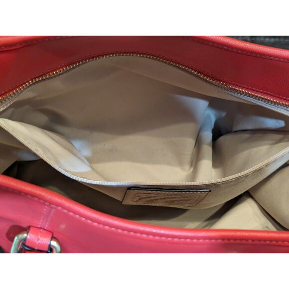 Coach Peyton Leather Large Tote Solid Coral Pomegranate 13" X 12" X 5" F27349 - Picture 8 of 13